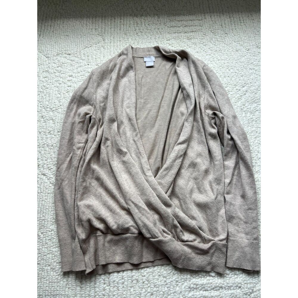 chico's beige open front sweater top size 0